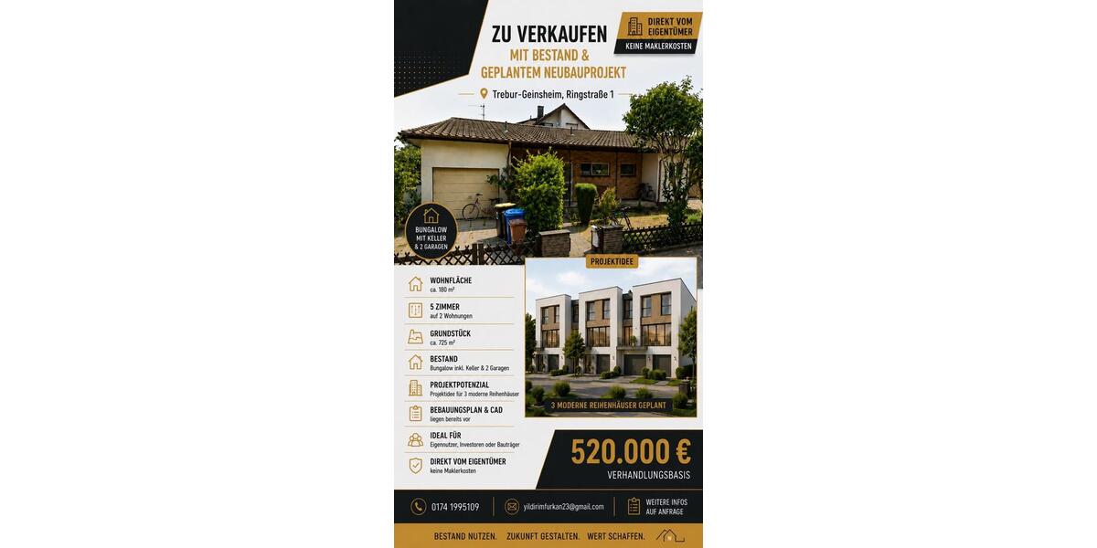 Bungalow Rüsselsheim am Main - 5 Zimmer, 180 m&sup2;, 520.000&euro; | Angebot:26728036