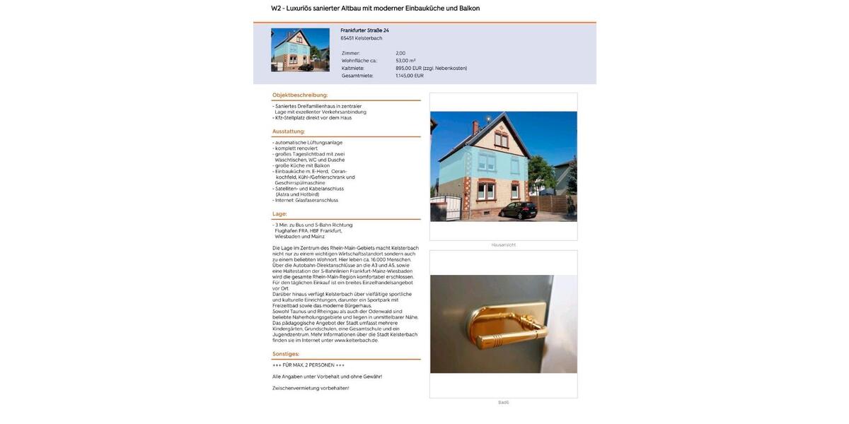 Etagenwohnung Kelsterbach - 2 Zimmer, 53 m&sup2;, 1.145&euro; | Angebot:25662532