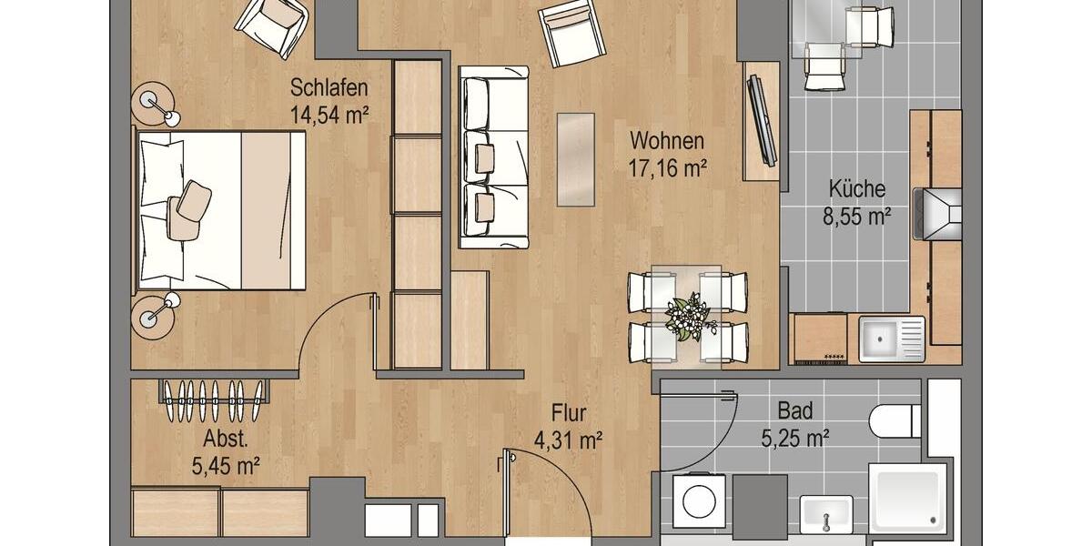 Blick auf die Frankfurter Skyline 2-Zimmerwohnung Singles oder Paare im Ruby Tower 2 zimmer