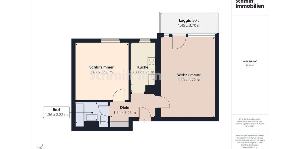 Etagenwohnung Frankfurt am Main Sossenheim - 2 Zimmer, 50 m&sup2;, 790&euro; | Angebot:25483344