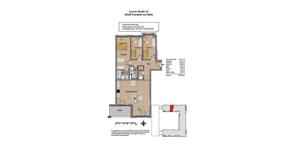Etagenwohnung Frankfurt am Main Niederrad - 4 Zimmer, 107 m&sup2;, 1.740&euro; | Angebot:25574961