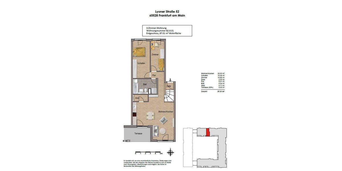Etagenwohnung Frankfurt am Main Niederrad - 3 Zimmer, 87 m&sup2;, 1.435&euro; | Angebot:25574958