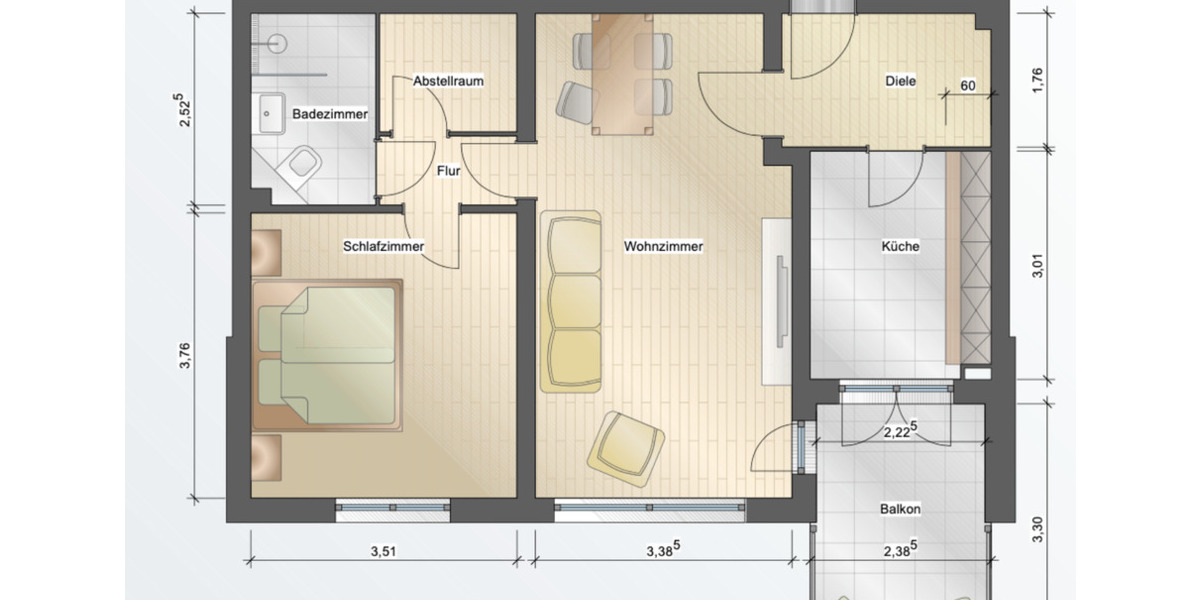 Etagenwohnung Frankfurt am Main Nord-West - 2 Zimmer, 54 m&sup2;, 1.220&euro; | Angebot:25310166