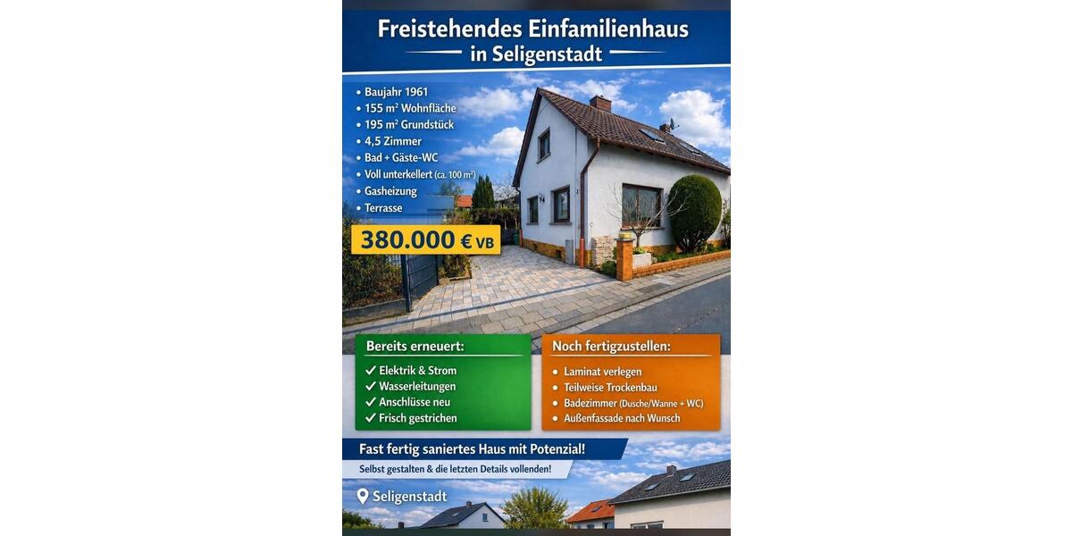 Einfamilienhaus Großkrotzenburg - 4.5 Zimmer, 155 m&sup2;, 380.000&euro; | Angebot:26447115