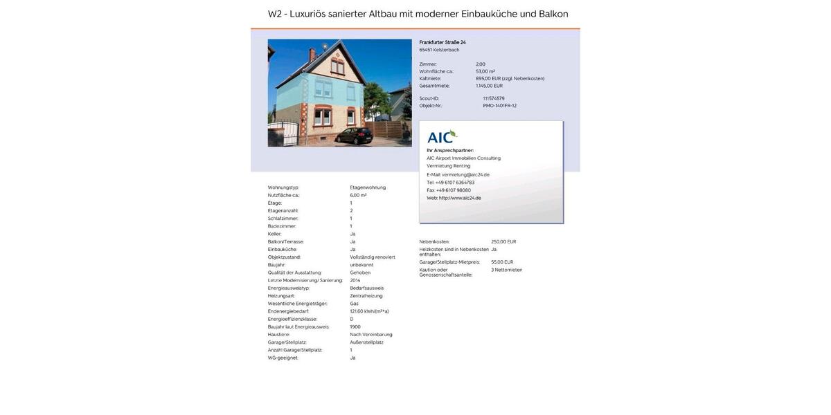 Etagenwohnung Kelsterbach - 2 Zimmer, 53 m&sup2;, 1.145&euro; | Angebot:25662532