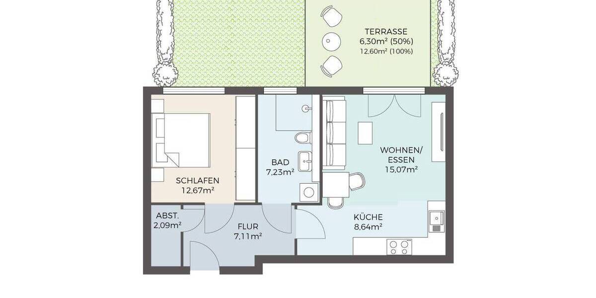 Etagenwohnung Frankfurt am Main Nied - 2 Zimmer, 57 m&sup2;, 385.000&euro; | Angebot:26643408