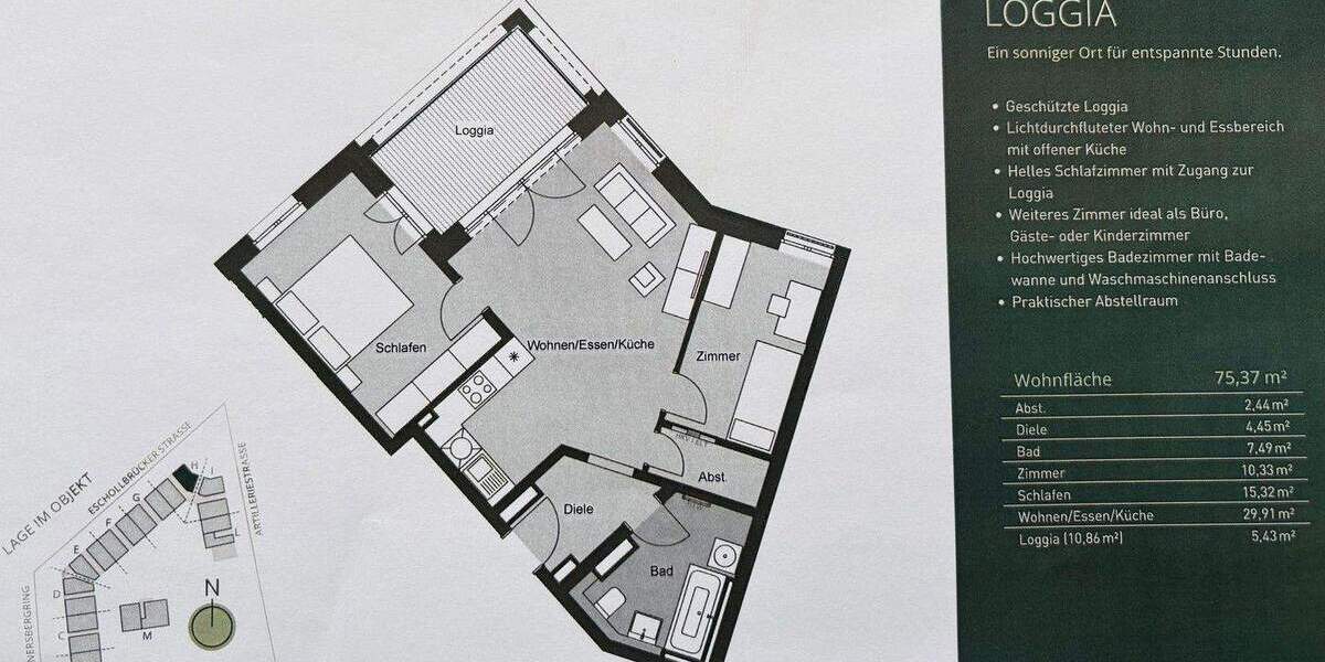 Etagenwohnung Darmstadt - 3 Zimmer, 75 m&sup2;, 1.360&euro; | Angebot:25756432