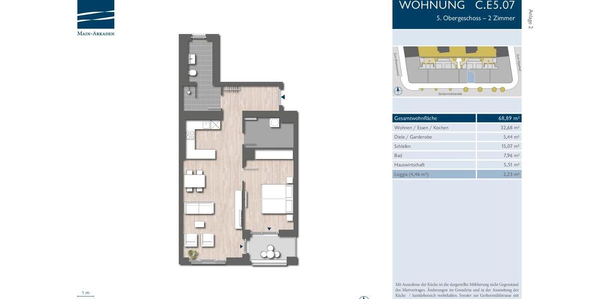 Etagenwohnung Frankfurt am Main Sachsenhausen - 2 Zimmer, 69 m&sup2;, 1.480&euro; | Angebot:25310730