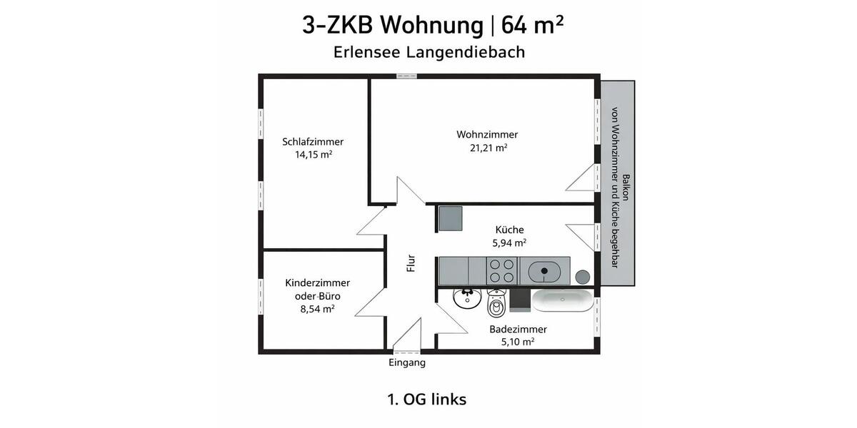 Etagenwohnung Erlensee - 3 Zimmer, 64 m&sup2;, 220.000&euro; | Angebot:27023136