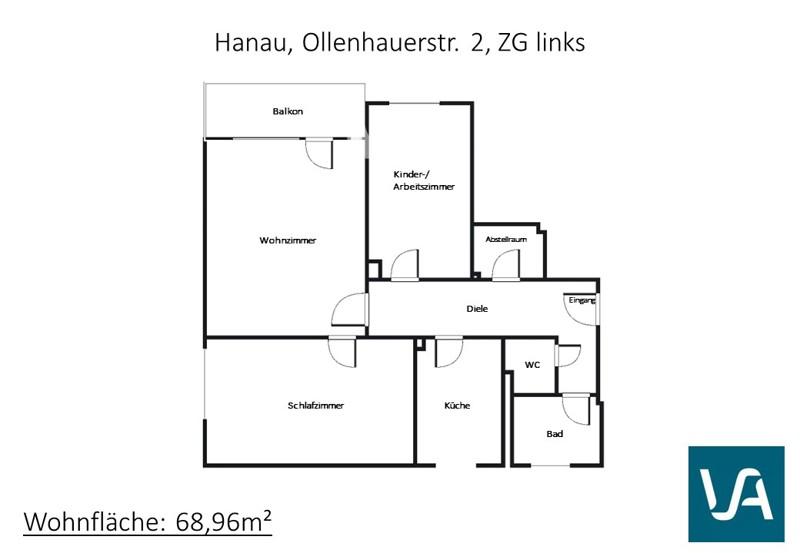 Etagenwohnung Hanau Großauheim - 3 Zimmer, 69 m&sup2;, 656&euro; | Angebot:25781591