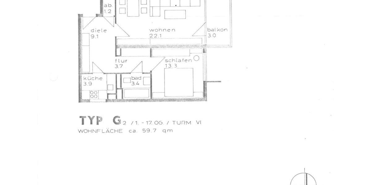 Etagenwohnung Frankfurt am Main Sachsenhausen Süd - 2 Zimmer, 60 m&sup2;, 250.000&euro; | Angebot:26918387