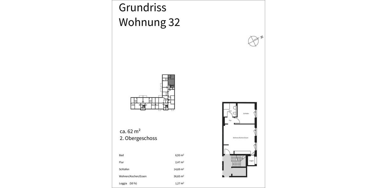Etagenwohnung Offenbach am Main Bieberer Berg - 2 Zimmer, 59 m&sup2;, 289.000&euro; | Angebot:25705887