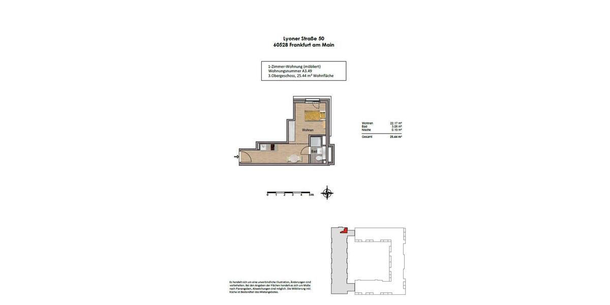 Etagenwohnung Frankfurt am Main Niederrad - 1 Zimmer, 25 m&sup2;, 870&euro; | Angebot:26004736