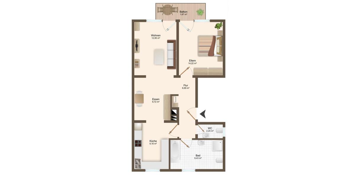 Etagenwohnung Nidderau - 2.5 Zimmer, 64 m&sup2;, 1.056&euro; | Angebot:26416303