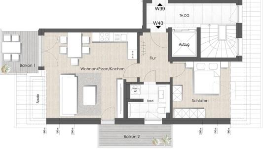 Etagenwohnung Bad Vilbel - 2 Zimmer, 58 m&sup2;, 1.200&euro; | Angebot:26663713