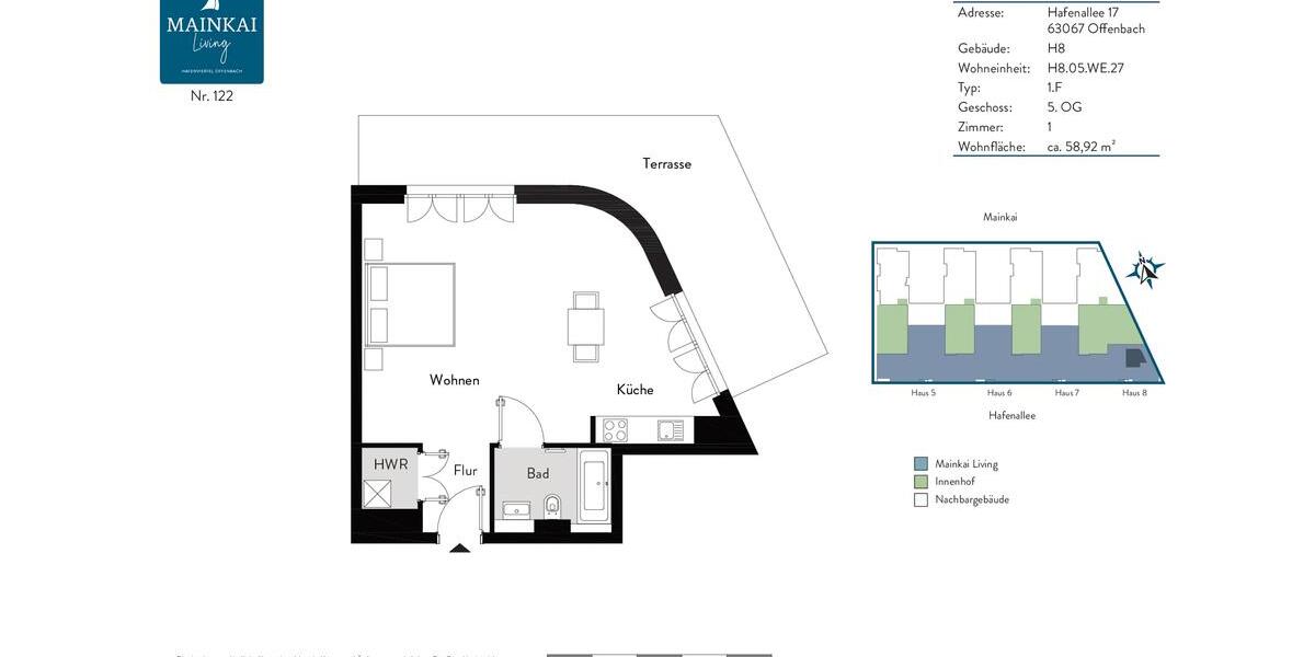 Etagenwohnung Offenbach am Main Hafen - 1 Zimmer, 59 m&sup2;, 975&euro; | Angebot:26368129